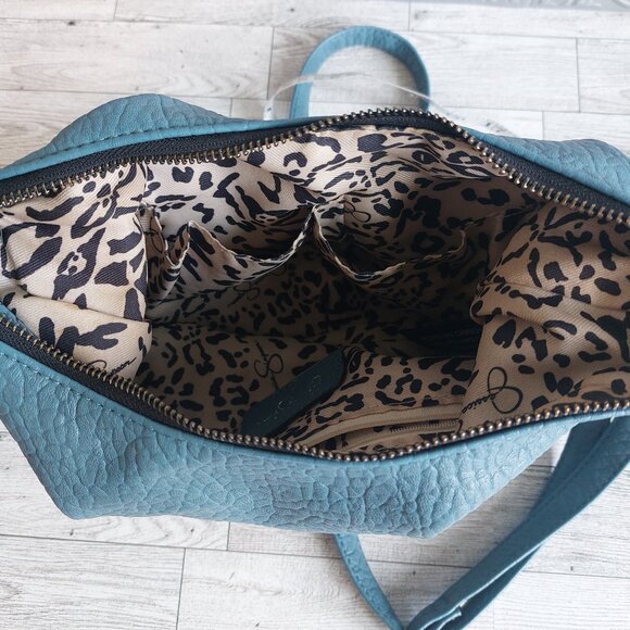 Slate Blue Jessica Simpson Crossbody Bag; zip top and front pockets - Picture 7 of 12